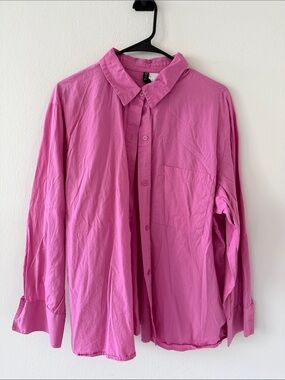Bright Pink Casual Button-Down Shirt
